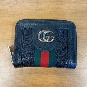 Black Leather Wallet with Red and Green Stripe